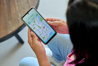 Mom tracking location on her smartphone